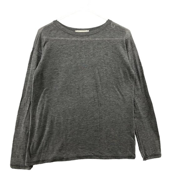 Zara Lightweight Sweater Womens S Gray Thin Knit Crewneck Elbow Patch Relaxed - Picture 1 of 12